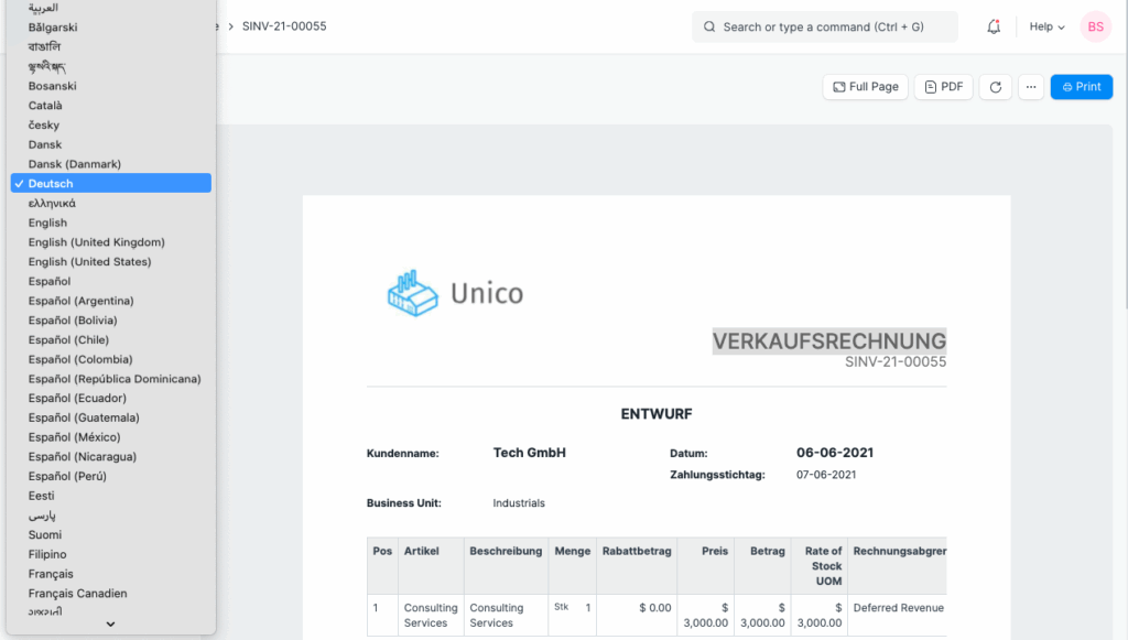 select-language-in-invoice