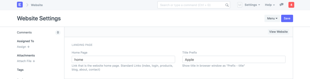 website-settings-landing-page